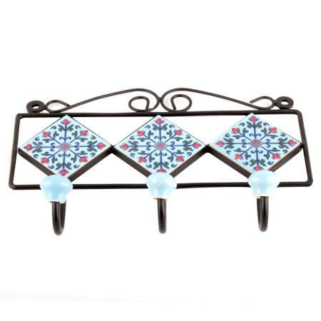 Turquoise Red Flower Tiles Hooks